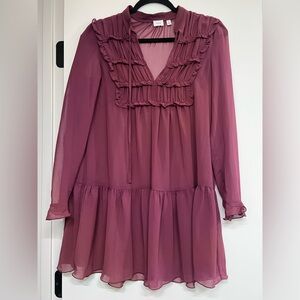 Aritzia Wilfred burgundy sheer dress